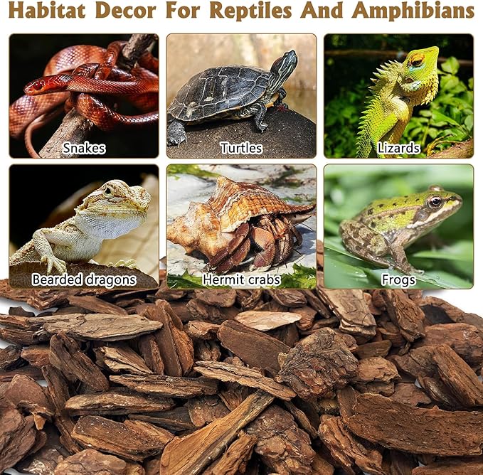 Hamiledyi Reptile Bark Bedding 22.9oz Tortoise Terrarium Substrate Natural Pine Bark Mulch Reusable Wood Chips for Bearded Dragon Snake Box Turtle Gecko Hermit Crabs(Small)