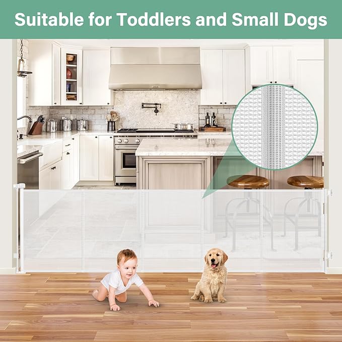 Reinforced 26 Inch Tall Retractable Baby Gates to Step Over 95" Wide Small Outdoor Retractable Child Gates for Doorways Short Retractable Dog Gates for Baby Indoor Retractable Stairs Gate for Kids