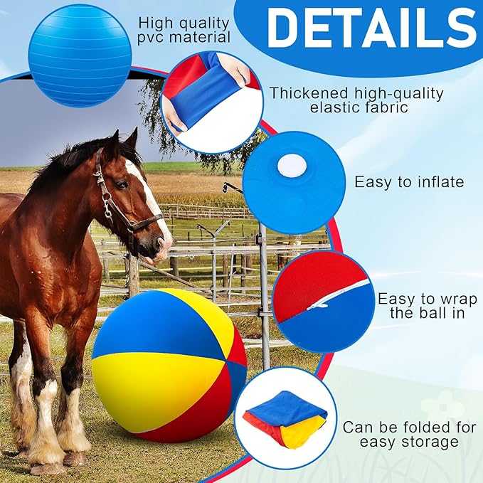 Giant Herding Ball with Ball Cover Anti Burst Please Watch VCR for How to Inflation Horse Toys for Horses Entertainment Play, Pump Included(Cute,48 Inch,Colorful)