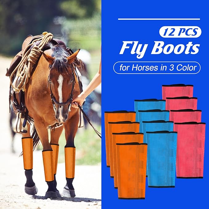 Set of 12 Mesh Fly Boots for Horse Breathable Mesh Horse Boots Protective Horse Leg Loose Wraps Horse Leggings for Preventing Flies and Mosquitoes Bites