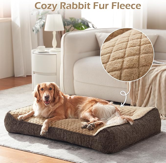 JOEJOY Extra Large Orthopedic Dog Beds Large Sized Dog, Extra Thick Supportive Big Dogs Bed with Sides and Waterproof Lining, Ultra Soft Pet Bed Sofa, Brown, 48''x35''