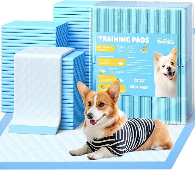 Powools 150-Pack Large Puppy Pads - 22'' x 22'' Pee Pads for Dogs Potty Training with Leak-Proof Quick-Dry Design, 6-Layer Dog Pads Large, Blue