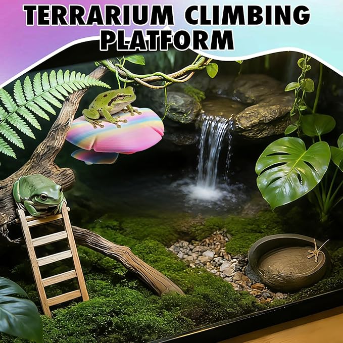 Mushroom Reptile Tank Decor, Mushroom Climbing and Resting Platform Habitat for Tree Frog Terrarium, Reptile Ledge for Leopard Gecko, Lizards, Fish, Turtle, Hermit Crab (Colorful)