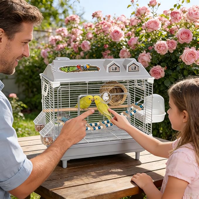Clear Parakeet Carrier - Portable Bird Cage, Cockatiel Cage with Wooden Perch for Indoor Birds, Sturdy Practical Design Feature, Bird Accessory, Lovebird Finches Cages Use