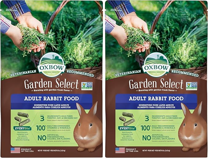 Oxbow Garden Select Rabbit Food,Adult,Made Timothy Hay for Rabbit,Bunny Food Pellets,Non-GMO,No Soy or Wheat,Small Animal Pet Products,Made in USA,High Fiber,8 lb. Bag,(Pack of 2)