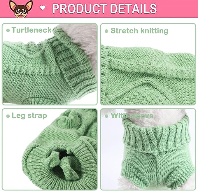 2 Pieces Chihuahua Sweater Small Dog Pullover Sweater, Spring Winter Cute Knitwear Turtleneck Thick Warm Clothes for Yorkie Cat Extra Small Dog Clothes (Small)