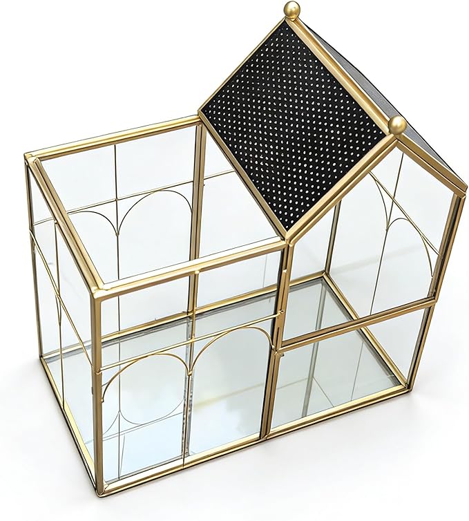 Ready-to-Use Glass Terrarium with Vents - 8.66"x4.72"x8.46" House-Shaped Jumping Spider Enclosure, Habitat for Praying Mantis, Snails, Insect or Succulent Plants - Home Garden Tabletop Decor