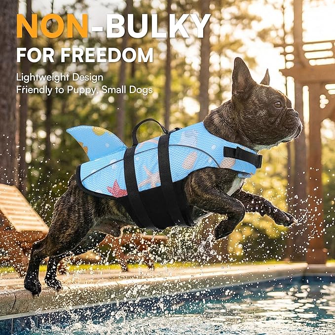 Queenmore XXS Cat Shark Life Jacket, Extra Small Dog Life Vest for Swimming and Boating, Lightweight Dog Life Preserver with Rescue Handle/Leash Hook/Reflective Strips