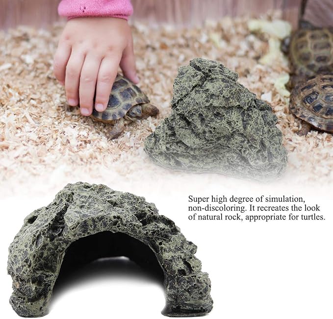 KUIDAMOS Reptile Rock Hide Cave reptile hides and caves Reptile Hiding Habitats Cave, Ideal tortuguero for Small Lizards, Frogs, Turtles, Frogs, Snakes(S) Terrariums