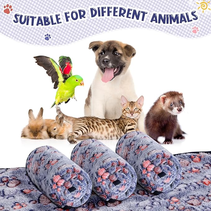 Tatuo 4 Pcs Dog Blanket for Pet Cat Blankets Indoor Puppy Teething Stuff Toys Paw Print Fleece Blanket Warm Sleep Mat for Guinea Pig Cage(Blue,Small(24 x 16 Inch),Square)