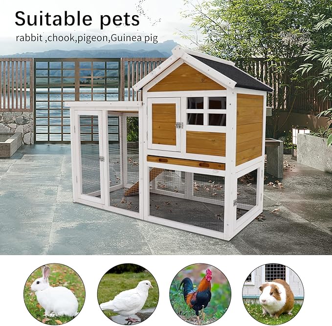 ZSQ Pet House, Wooden Rabbit Hutch Habitat Wood Hutch for Small Animals, Pet, Chickens, Rabbits