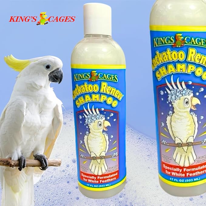 King's Cages Cockatoo Renew Shampoo 17 oz with Aloe Vera and Coconut Fragrance, Naturally Whitens Feathers, Deodorizes, and Relieves Dry Itchy Skin for Cockatoos, Parrots, and Pet Birds
