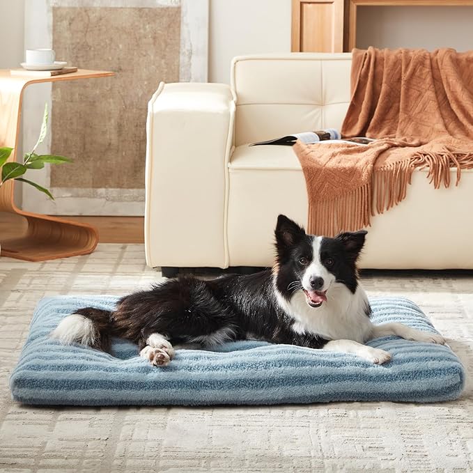 FURTIME Washable XL Dog Bed for Extra Large Dogs, Deluxe Dog Crate Beds Comfy Fluffy Kennel Pad Anti-Slip Pet Sleeping Mat, Machine Washable Dogs Pillow, 40"x27"x3.5", Blue