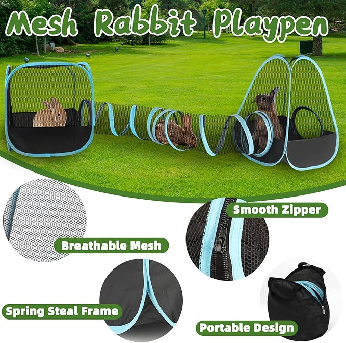 YUEPET Large Bunny Tunnel Hideout Breathable Rabbit Playpen with Tunnel Cube Tent,Portable Small Animal Tubes & Tunnels for Indoor Outside Dwarf Rabbits Guinea Pigs Hamsters Ferrets