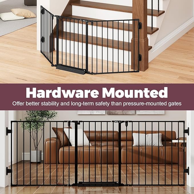 29.4-78" Extra Wide Baby Gate, Long Dog Gates Indoor for Doorways Stairs, Essential Large Safety Gate for Child Toddler with Anti-Trip Pedal, Adjustable Pet Gate, 28" Tall 3 Metal Panels Black