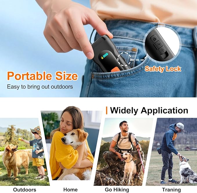 SEDULAN Dog Bark Deterrent Devices Anti Barking Device for Dogs Ultrasonic Bark Stopper Portable Dog Training Tool Indoor Outdoor Up to 50ft Correct Bad Behavior of Own or Neighbor's Dog (Black)