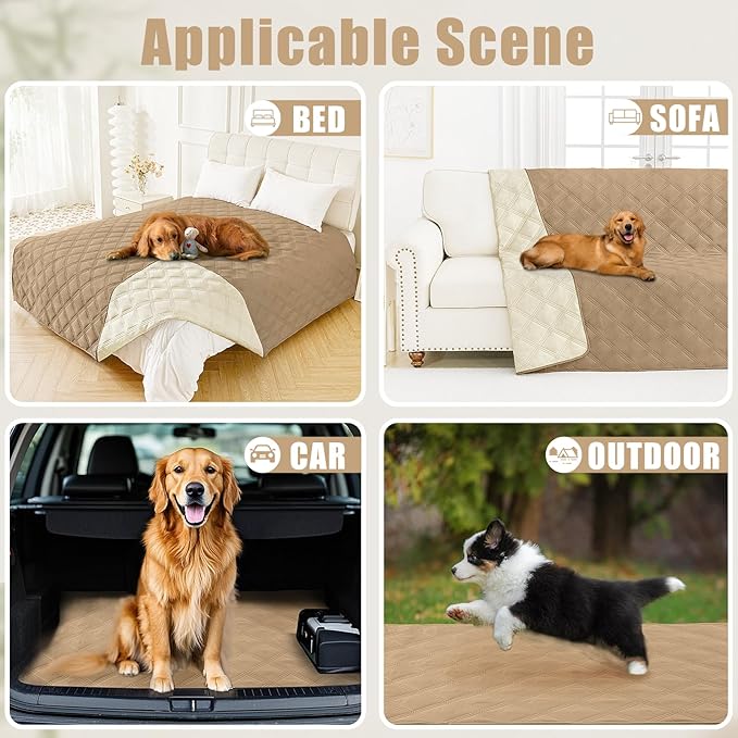 Smiry Waterproof Dog Bed Cover Blanket 82x120, Soft Reversible Pet Blanket, Washable Leakproof Cats Dogs Couch Cover for Sofa, Couch, Furniture, Camel/Beige