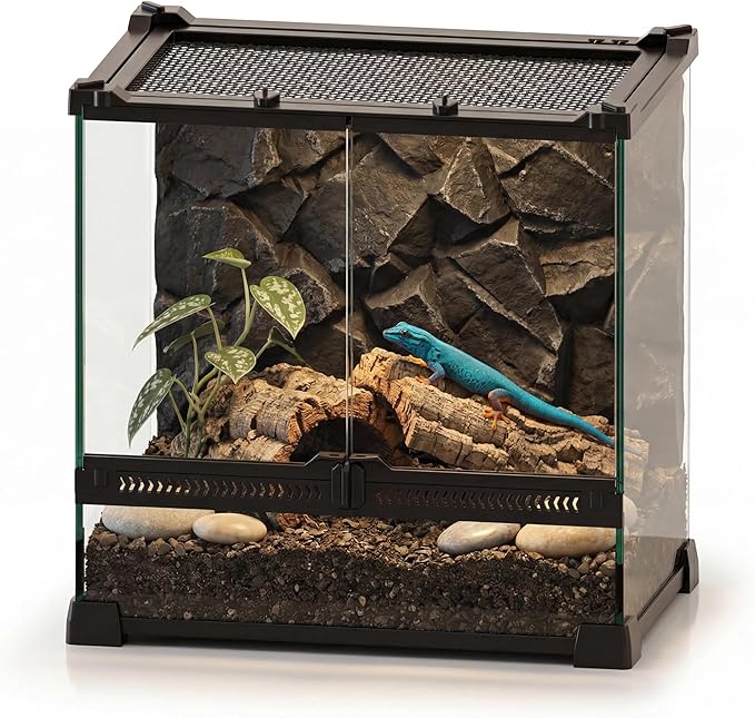 5 Gallon 12"x8"x12" Professional Glass Terrarium, Front-Opening Vivarium with Feeding Slot & Heat-Resistant Aluminum Frame for Day Geckos, Jumping Spiders, Tarantulas & Scorpions.
