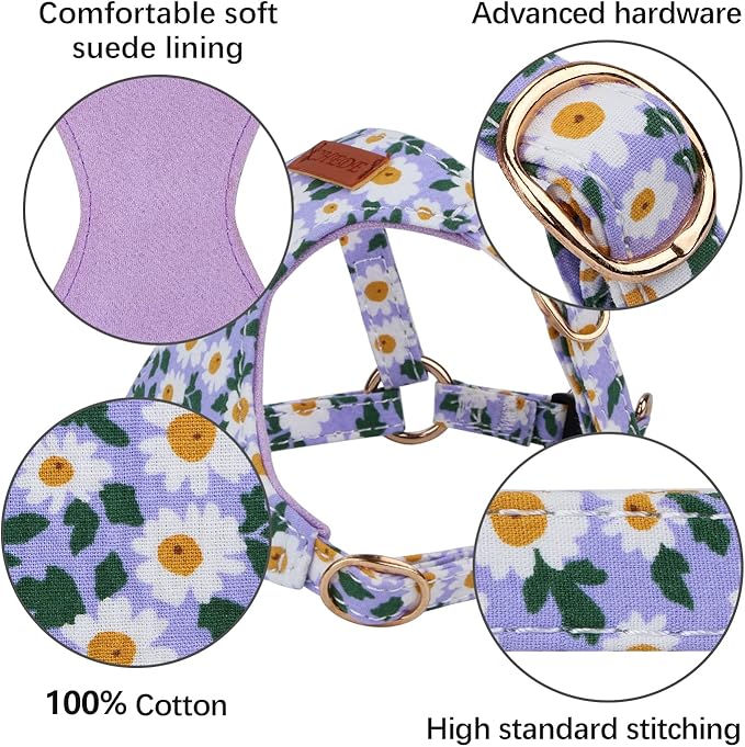 CHEDE No Pull Floral Pattern Dog Harness- Lightweight and Soft Harness, Adjustable Small Dog Harness and Leash Set, with Dog Leash, Suitable for Puppy Small and Medium-Sized Dog