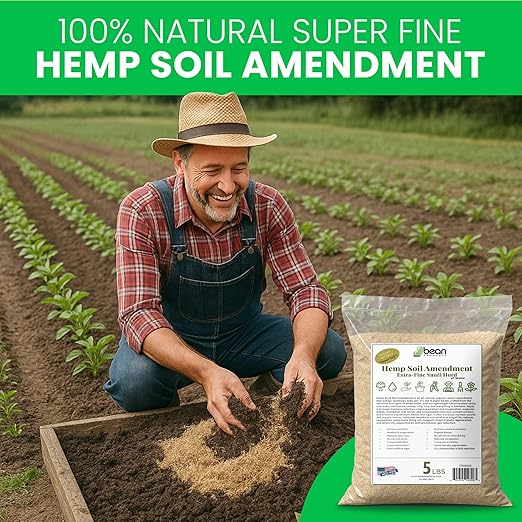 Hemp Soil Amendment - 5 lbs USA Grown All-Natural Fine Hemp HURD Power for Vibrant Gardens, Vegetables, Trees, Moisture Retention, Seed Starting, pH Neutral - Bean Products
