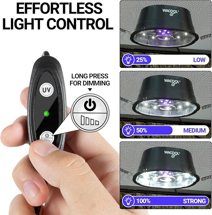 Wacool LED UVB Light for Reptiles, Dimming UVA UVB Reptile Light, 6W UVB Bulb with Adjustable Brightness, UVB5.0 & UVB10.0 Modes for Bearded Dragon, Gecko, Lizard, Turtle, Snake