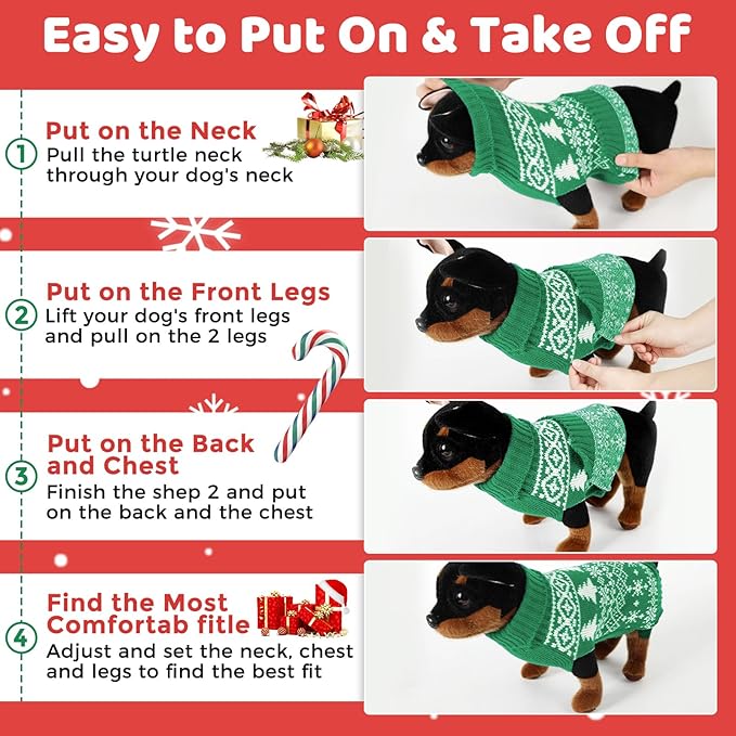 Christmas Dog Sweaters for Small Medium Large Dogs and Cats,Pet Soft Warm Holiday Outfit Girl & Boy,Pup Winter Clothes Turtleneck Double Knitting Collar for Outdoors Playing（Green，XXL）