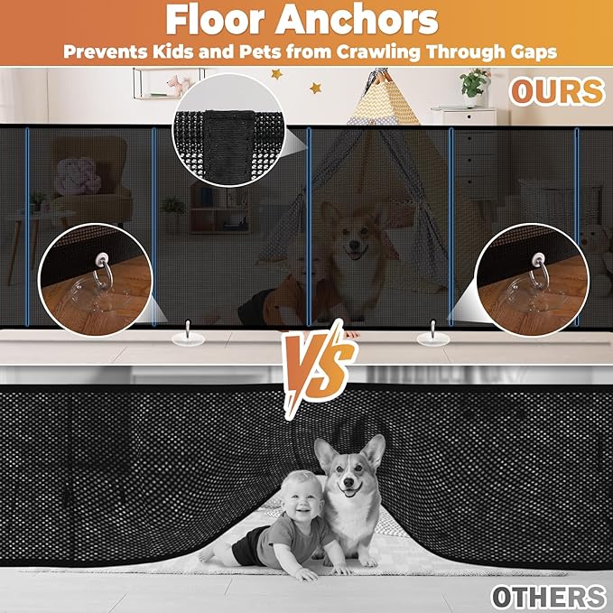 120" Retractable Baby Gates Dog Gate Extra Wide, 42" Tall Child Pet Safety Gate with Reinforced Strips for Stairs, Long Mesh Garage Gates Fence for Outdoor Indoor Large Openings Driveway Decks Patio