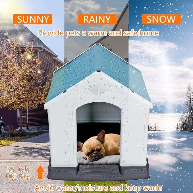 ZENY 34Inch Large Plastic Dog House - Water Resistant Dog Kennel for Small to Medium Sized Dogs All Weather Indoor Outdoor Doghouse Puppy Shelter