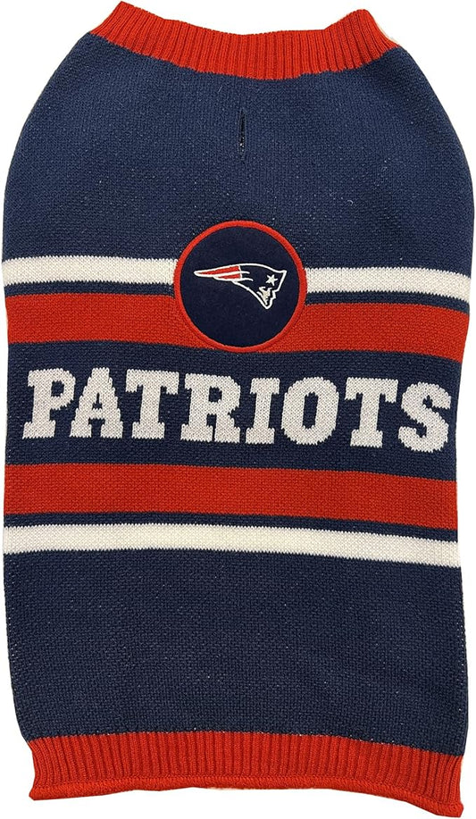 NFL New England Patriots Dog Sweater, Size Medium. Warm and Cozy Knit Pet Sweater with NFL Team Logo, Best Puppy Sweater for Large and Small Dogs