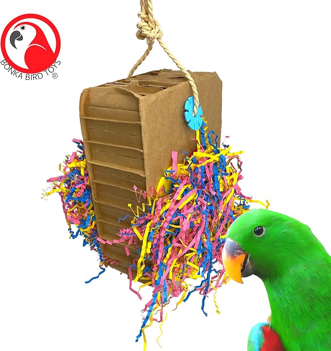 Bonka Bird Toys 3806 Large Harry Box 14" x 4", Large Parrot Chew Forage Shred Cage Toy, Amazon, African Grey, Eclectus, and Similar