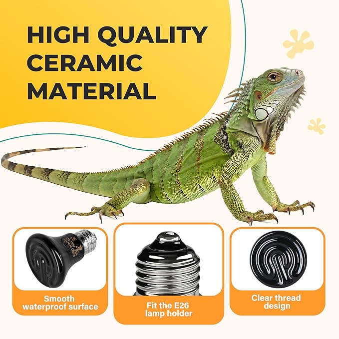 25W Mini Reptile Heat Lamp Bulbs 2-Pack, Ceramic Heat Emitters for Bearded Dragon Gecko Lizard Turtle Snake, Night Basking Heat Lamp for Amphibian Chicken Pets E26