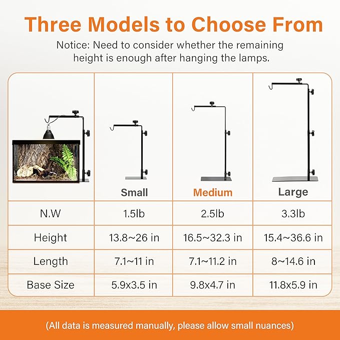 Simple Deluxe Reptile Lamp Stand Metal Light Holder Adjustable Height 16-32 inch, for Amphibian Terrarium Heating-Light and Aquarium Tank