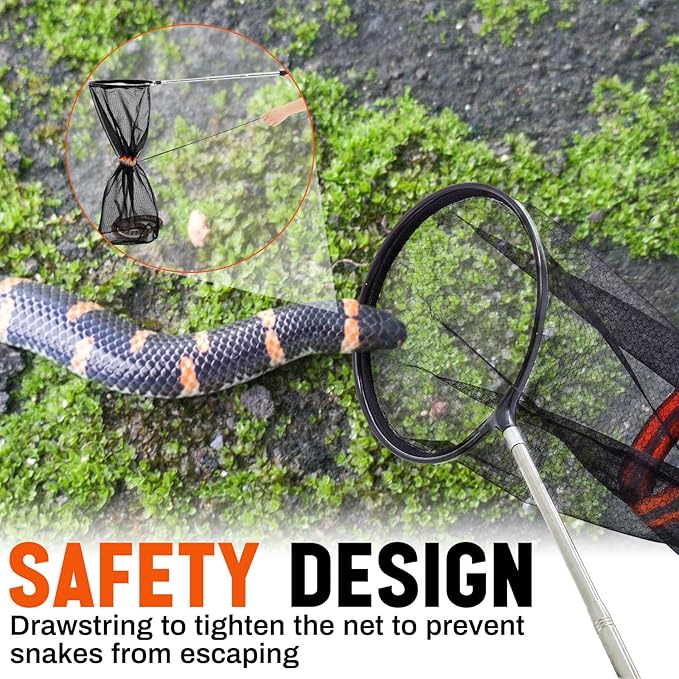 Qualirey Snake Catcher Net Rattlesnake Grabber Snake Grabber Tool Snake Handling Tools Telescopic Pole Stick with 16.2''-27.6'' Handle and 11.8'' Net Opening for Reptile Catch Snake Removing Catching
