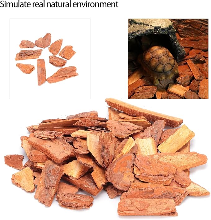 LIZEALUCKY Reptile Cork Bark Substrate Bedding, Box Bedding Pine Bark Granule Bedding, Reptile Breeding Bedding Habitat Decor for Tortoises Lizards (Large granules 250g)