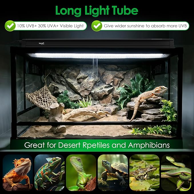 UVB Light for Reptiles Bearded Dragon, T5 UVB Reptile Light Fixture HO UVB Bulb Lighting Combo Kit 10.0 39W UVA UVB Reptile Light Bulb Terrarium Lamp Tube Bar for Snake Gecko Turtle Lizard, 34 Inch