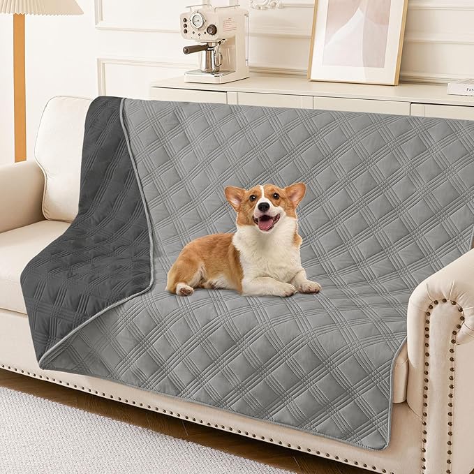 hyha Waterproof Dog Blanket, Reversible Pet Bed Blanket, Soft Sofa Couch Cover for Dogs Washable, Waterproof Pet Couch Covers for Sofa Puppy Cats Furniture Protector(52"x82", Grey/Dark Grey)