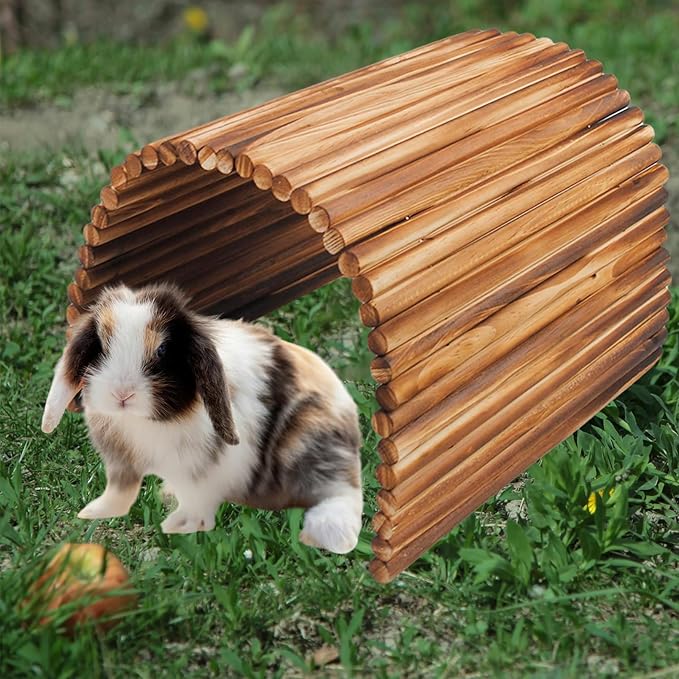 Large Bunny Wooden Hideout Bridge,Flexible Rabbit Tunnel Wood Small Animal Chew Climbing Toys Ladder Ramp Hut for Guinea Pig, Chinchillas, Hedgehogs, Ferrets, Rat(15.74 x 11.0 in)