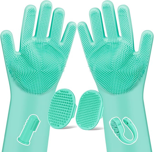Augwind 6PCS Pet Grooming Kit for Dogs,Cats and Horses | Dog Washing Gloves | Dog Bath Brush | Dog Bath Gloves | Dog Shampoo Brush | Pet Grooming Gloves | Dog Bath Supplies (Green)