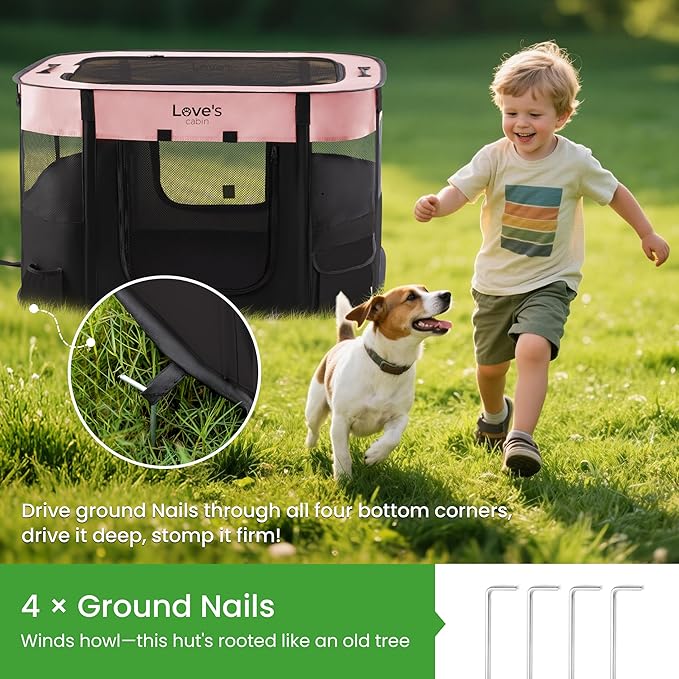 Love's cabin Pet Puppy Dog Playpen, Medium Dog Tent Crates Cage Indoor/Outdoor, Portable Exercise Playpen for Cat, Foldable Pop Up Dog Kennel Playpen with Carring Case (M, Pink)