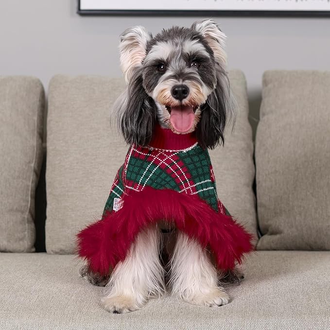 Dog Sweater Cloak, Pearl Cotton Bouclé Yarn Puppy Sweater, Cold Weather Coat Knitwear for Small Dogs, Classic Turtleneck Thick Dog Clothes with Thick Fluff DS-DP01L