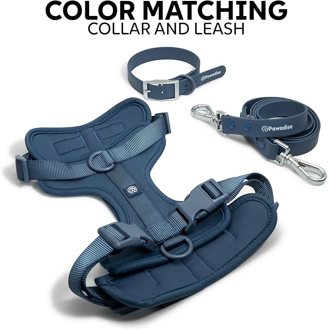 Dog Harness, Collar & Leash Set, Adjustable No Pull Harness with 3 Leash Clips, Waterproof Matching Collar & Leash, Breathable Comfort