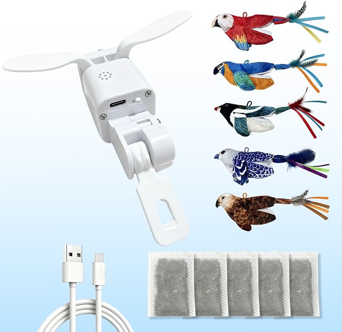Interactive Bird Cat Toy for Indoor Cats, Flapping Wings and Moving Tail, Auto Chirping Cat Toy, Touch Activated Rechargeable Self Play Cat Kicker Toy, with 5 Bird Covers and Catnip Pouches - Image 2