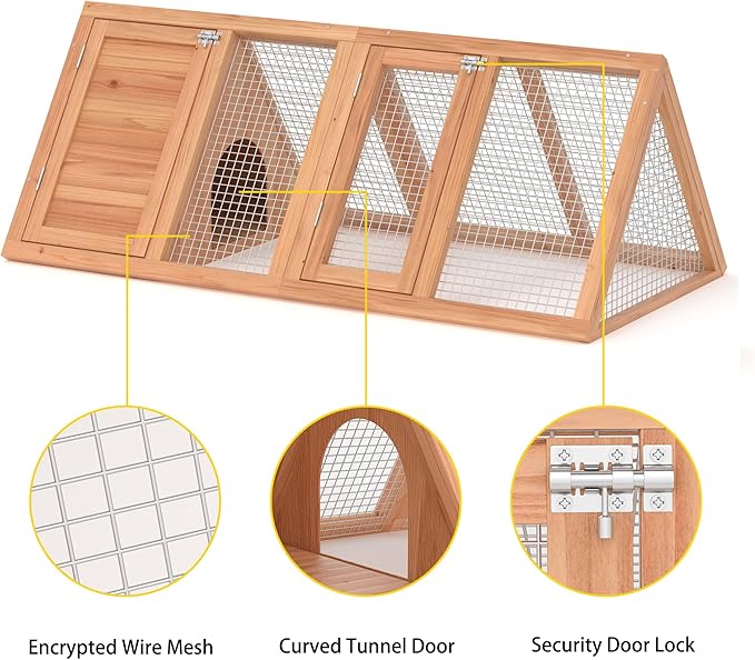 Outdoor Rabbit House Bunny Chicken Coop Wooden Small Animals Quail Cage Hamster Pet Run Cage Poultry Hutch with 2 Doors (46")