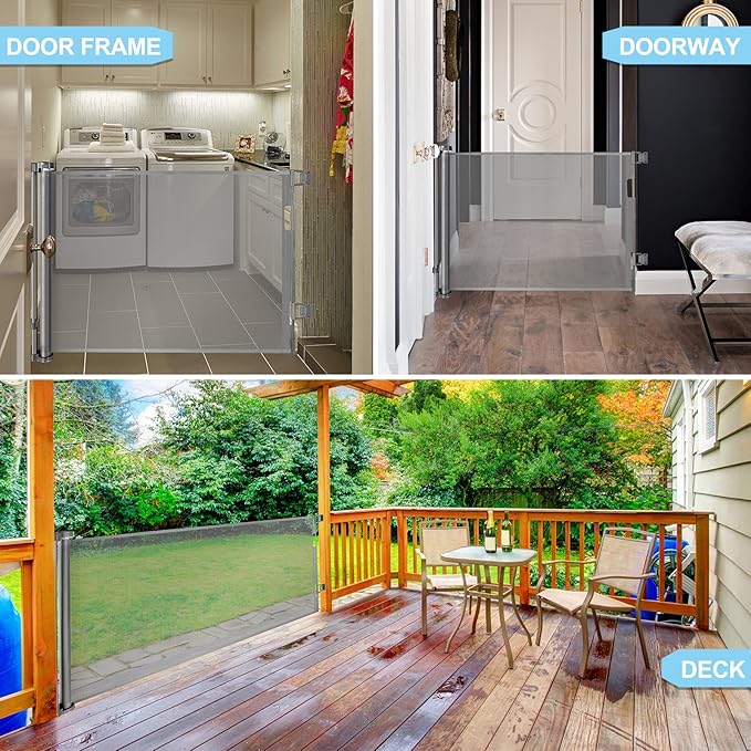 80 Inch Wide Baby Gate for Stairs Prevent Kid/Pet from Getting Through Retractable Outdoor Safety Gates for Toddlers Retractable Scratch-Resistant Mesh Dog Gate Indoor Doorway Gates for Pets, Gray