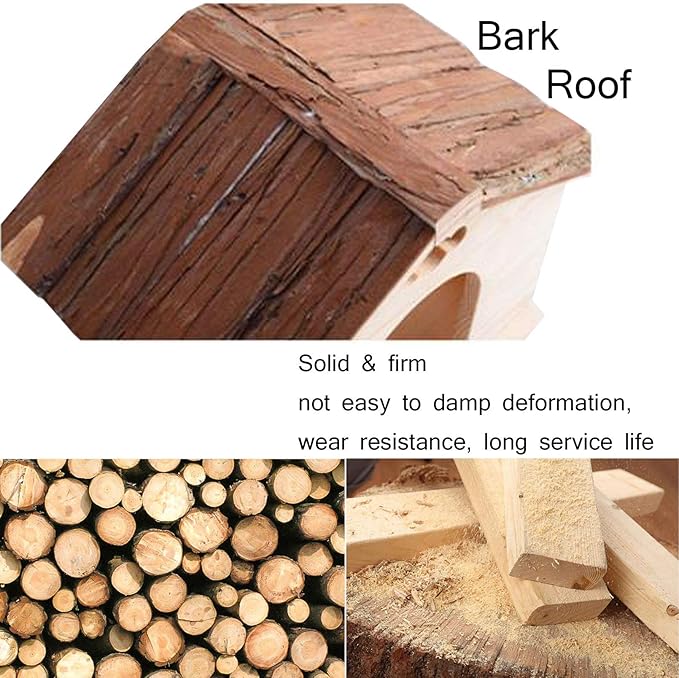 Hamiledyi Guinea Pig Wooden House, Chinchilla Space Natural House with Window Pets Large Hideout Play Hut for Gerbil Ferret Squirrel Rats Mice Hedgehog