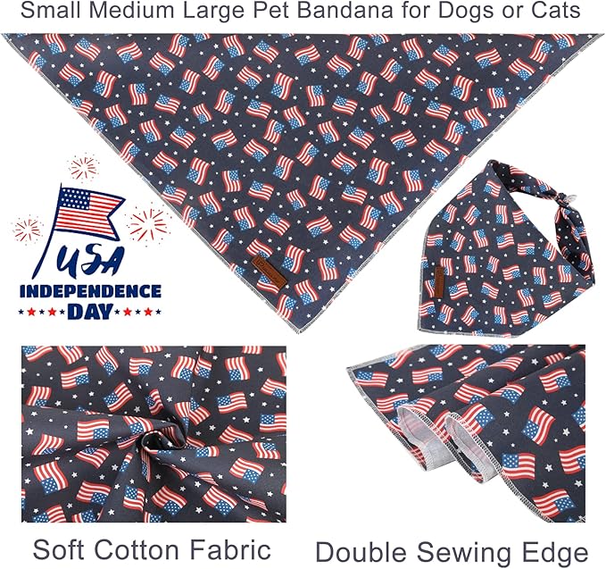 4th of July Dog Bandana, Patriotic Bandana for Small Medium Dog, Cute Patriotic Puppy Bandana, Cotton American Flag Pet Triangle Bid Scarf Kerchief for Girl Boy Dogs or Cats