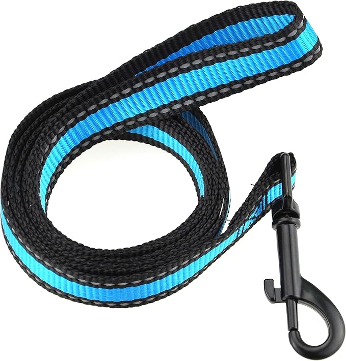 Mile High Life Night Reflective Double Adjustable Band Nylon Small Puppy Pet Dog Combo Collar Leash and Harness Set (Reflective Edge Blue, Small (Pack of 3))