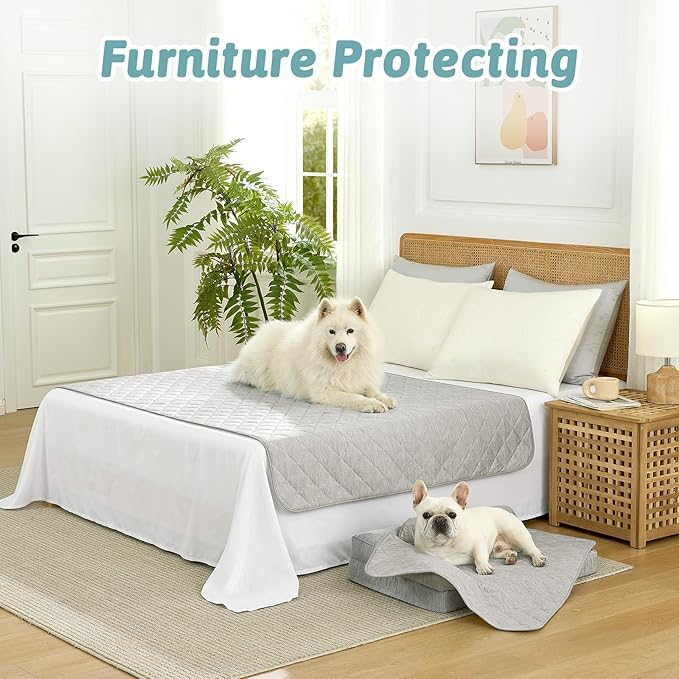 COZY KISS Extra Large Dog Cooling Mat 52"x82" Q-Max>0.4, Waterproof & Leakproof Pet Bed Cover, Non-Slip Cooling Dog Blanket for Couch, Floor, Large Dogs (Gray)