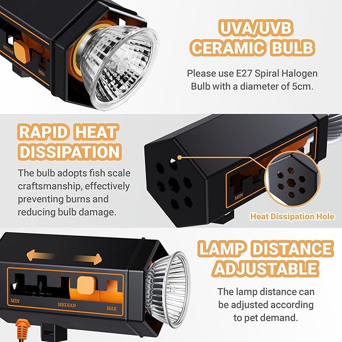 GOZILLA Reptile Hear Lamp,Turtle Lamp with 25W+35W UVA/UVB Turtle Light Bulb,Hexagonal Turtle Basking Spot Light Distance Adjustable, Reptiles Basking Light for Turtles,Lizard,Snake and Chameleon.