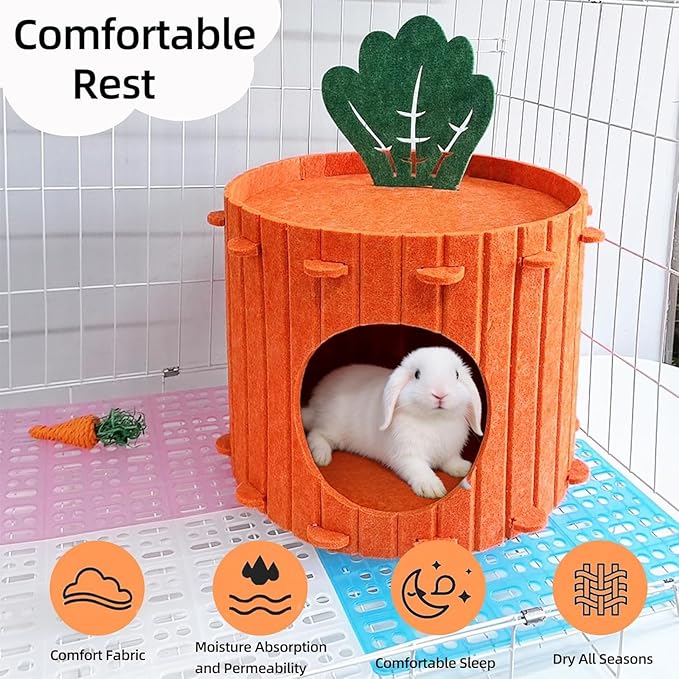 Rabbit Hideout,Felt Cloth Bunny Bed,Carrot Theme Guinea Pig Beds,Small Animal Hideaway House,Rabbits Hiding Hut for Ferret Chinchilla Hedgehog